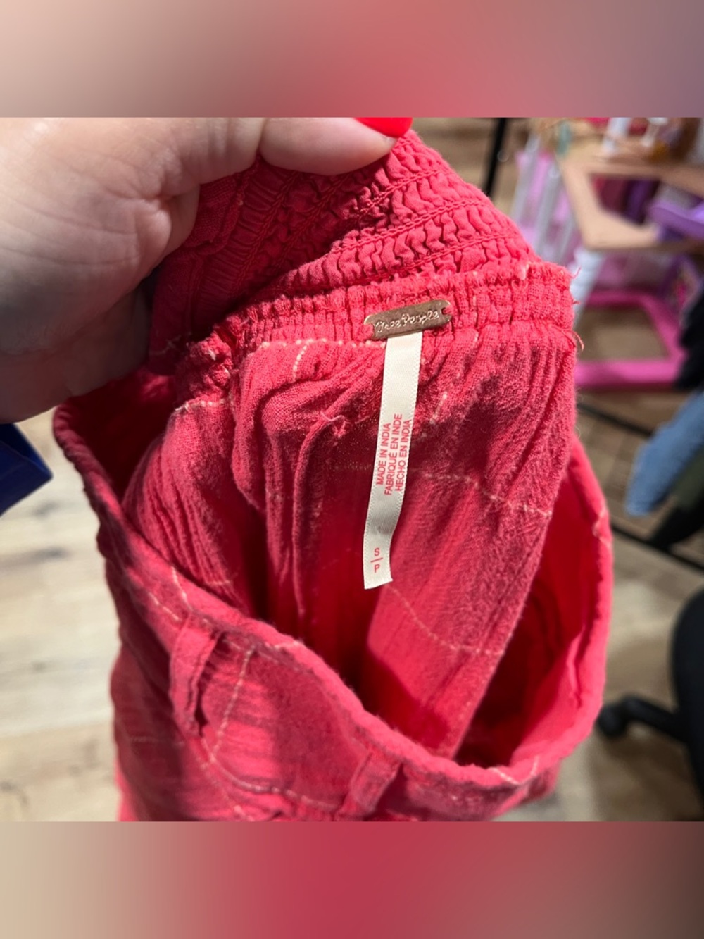 Free People Lunar Cove Wide-Leg Pants Red Combo Sz small Boho Plaid - Picture 6 of 7